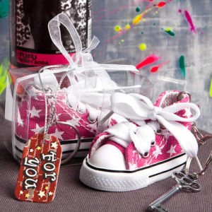 Pink Star Print Baby Sneaker Key Chain