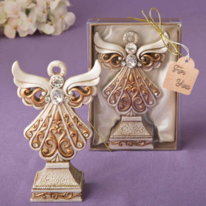 Antique Ivory Angel Statue Matte Gold Filigree Details