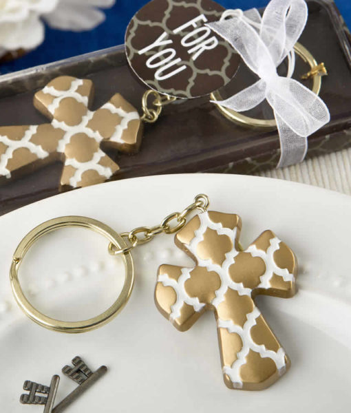 Gold Cross Key Chain With A Hampton Link Design
