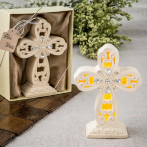 Glowing Ivory Color Standing Cross Statue With Led Light