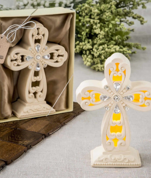 Glowing Ivory Color Standing Cross Statue With Led Light