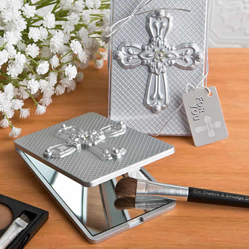 Compact Mirror With Ornate Cross Compact Mirror With Ornate Cross