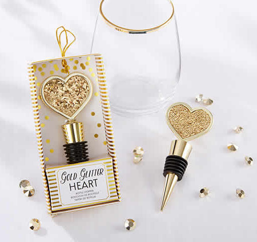 Gold Glitter Heart Bottle Stopper