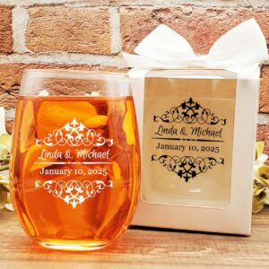 wine glass wedding favor scroll