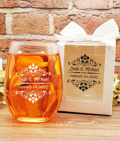 wine glass wedding favor scroll