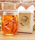 wine glass wedding favors Hexagon Monogram