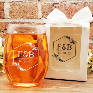 wine glass wedding favors Hexagon Monogram