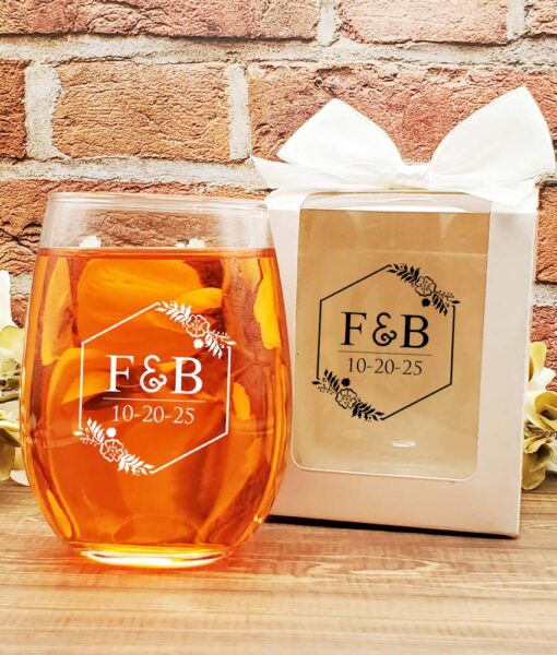 wine glass wedding favors Hexagon Monogram