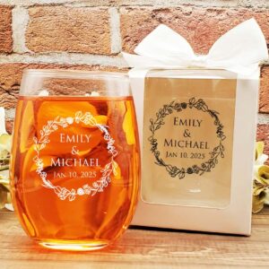 wine glass wedding favors floral wreath