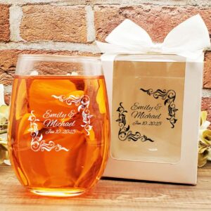 wine glass wedding favors leaf border