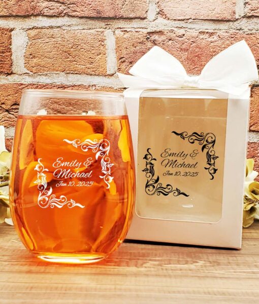wine glass wedding favors leaf border