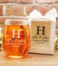 wine glass wedding favors monogram scroll
