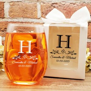 wine glass wedding favors monogram scroll