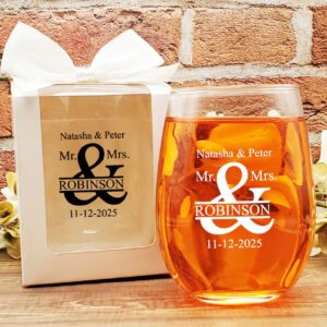 wine glass wedding favors mr mrs name
