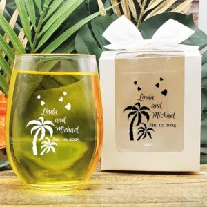 wine glass wedding favors palm trees