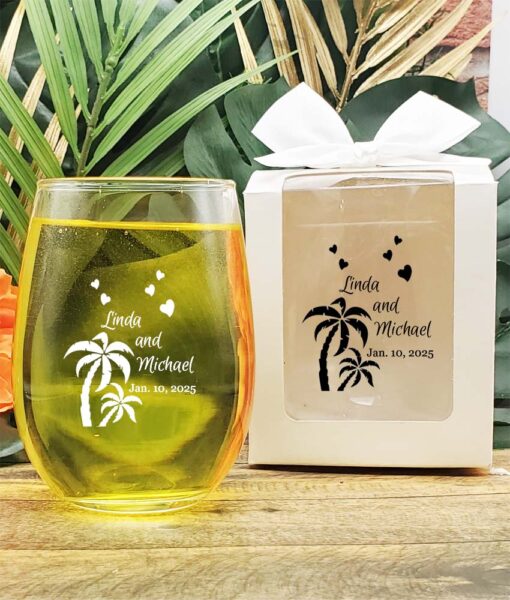 wine glass wedding favors palm trees