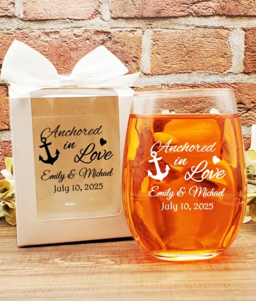 wine glasses wedding favors anchored in love
